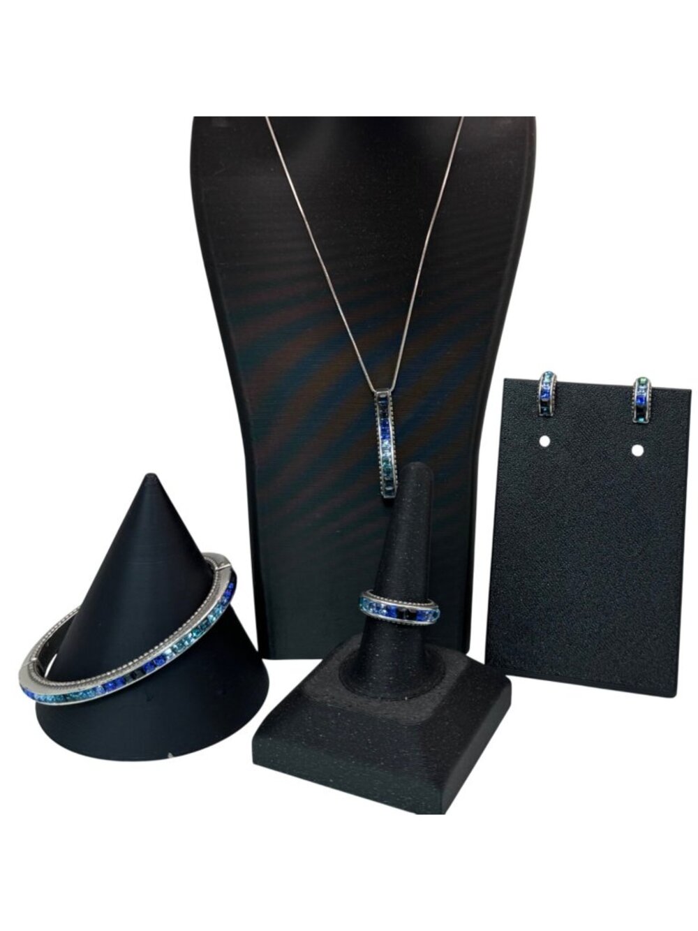 Brighton Spectrum Blue Set Crystal Necklace Bracelet Earrings Ring Size 8